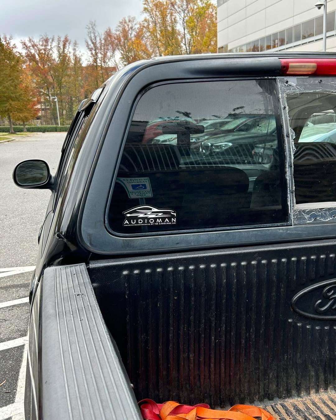Ford F-150 with Audioman window sticker after an install